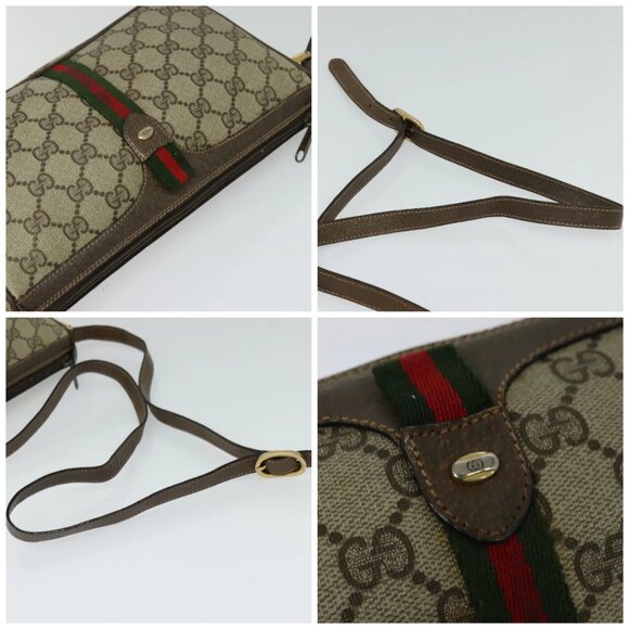 GUCCI GG Supreme Web Sherry Line Bag PVC Beige Gold Auth 128013 - Picture 16 of 16